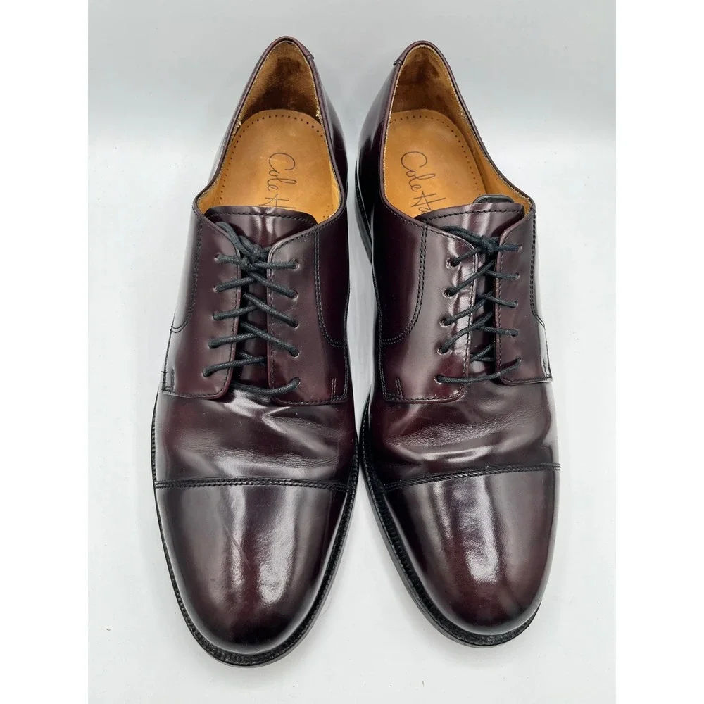 Cole Haan Men Sz 11D Burgundy Leather Cap Toe Derby Dress Shoes 08331
